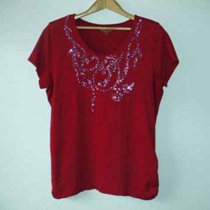Coldwater Creek Magenta Sequin Embellished Tee - L